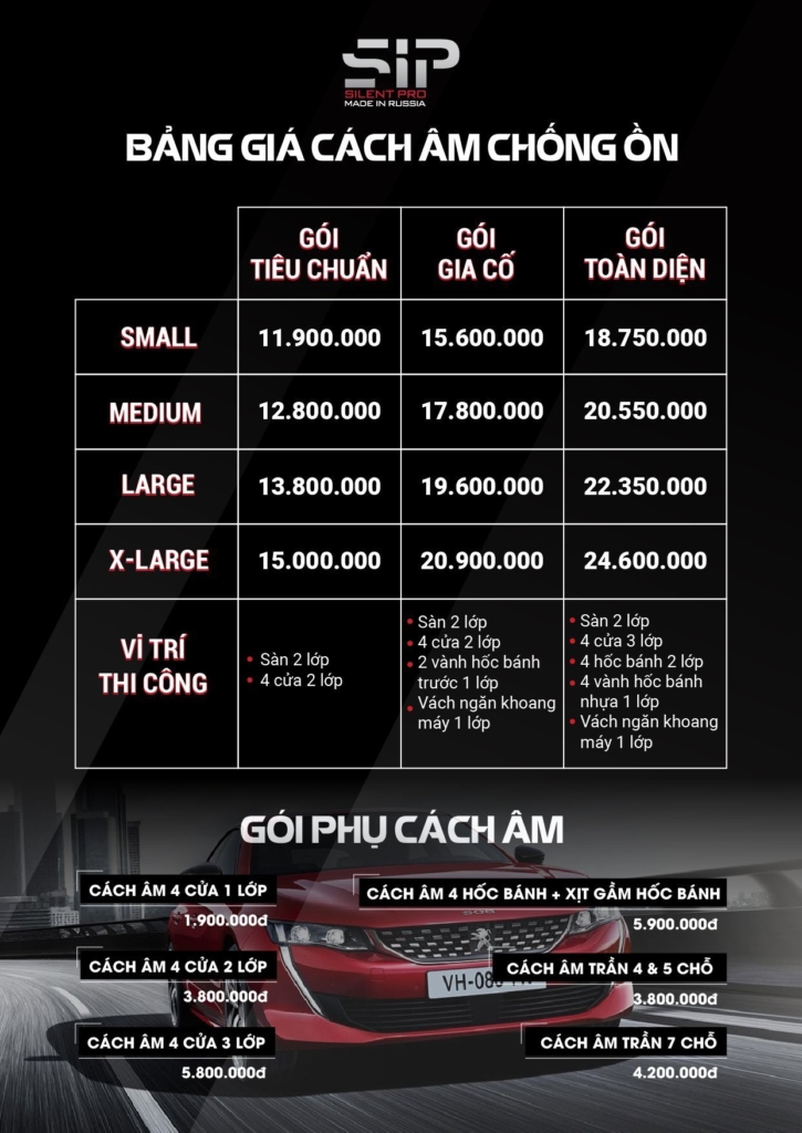 Bảng Giá Cách Âm SIP Chính Hãng tại Hoàng Vũ Auto 47